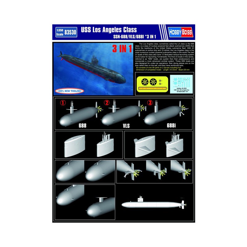 Maquette de Bateau en plastique USS Los Angeles SSN-688 1/350