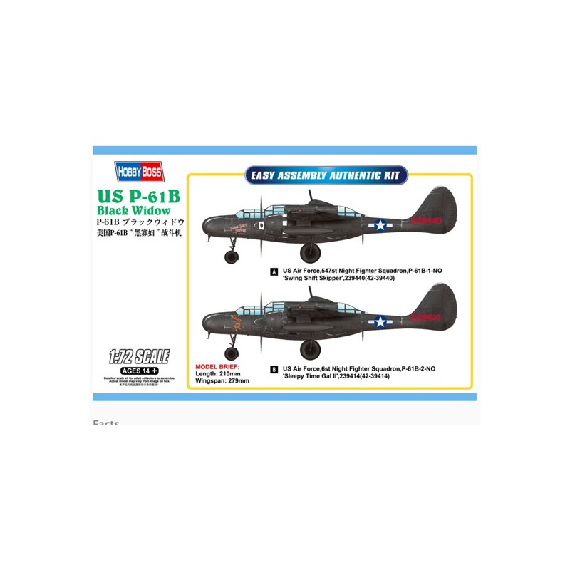 Maquette d'avion en plastique US P-61B Black Widow 1/72