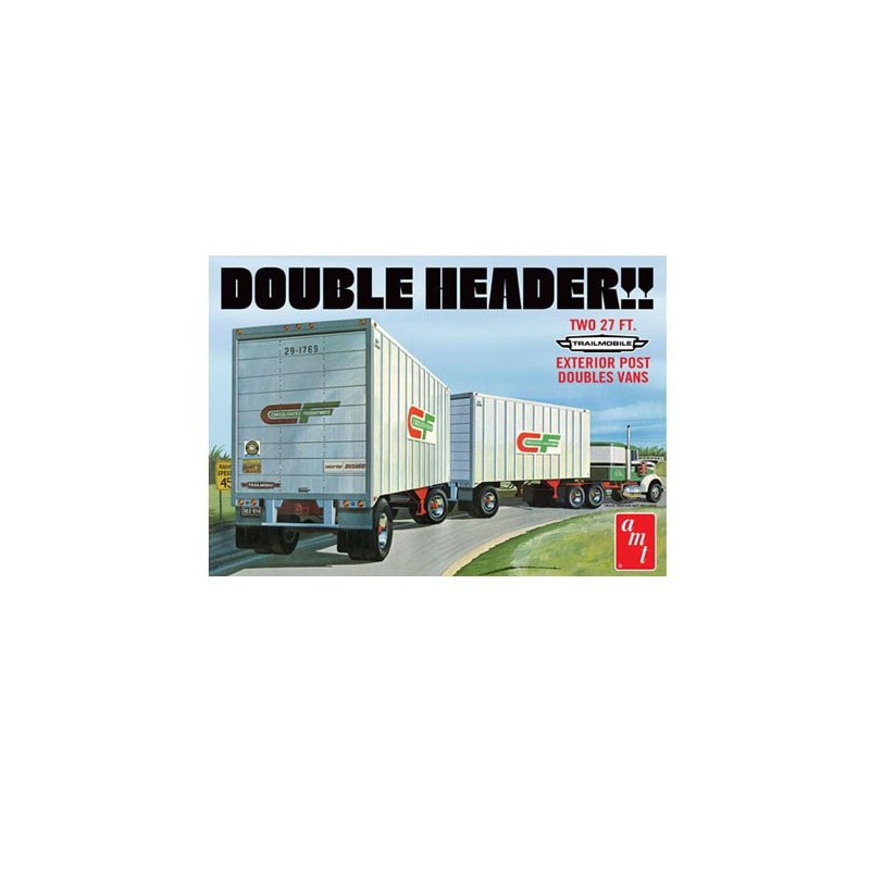 Maquette de camion en plastique Double Header Tandem Van Trailers 1/25