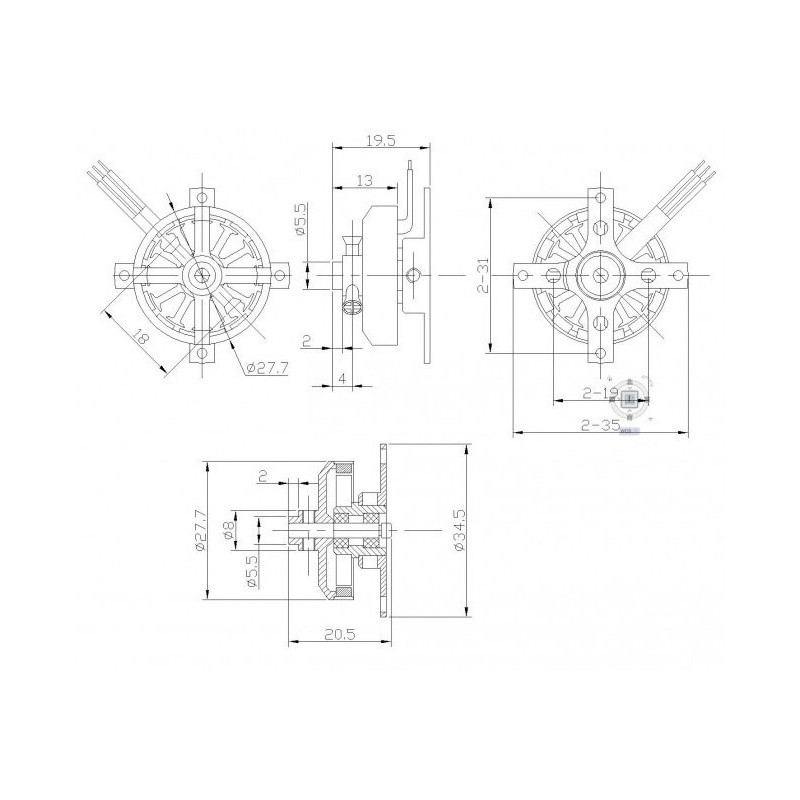 Moteur électrique radiocommandé Moteur DM2203 Kv1600