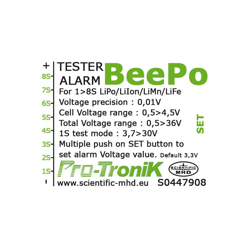 Accessoire pour Accu LIPO, BeePo, testeur d'accus Li-Po 8S + alarme