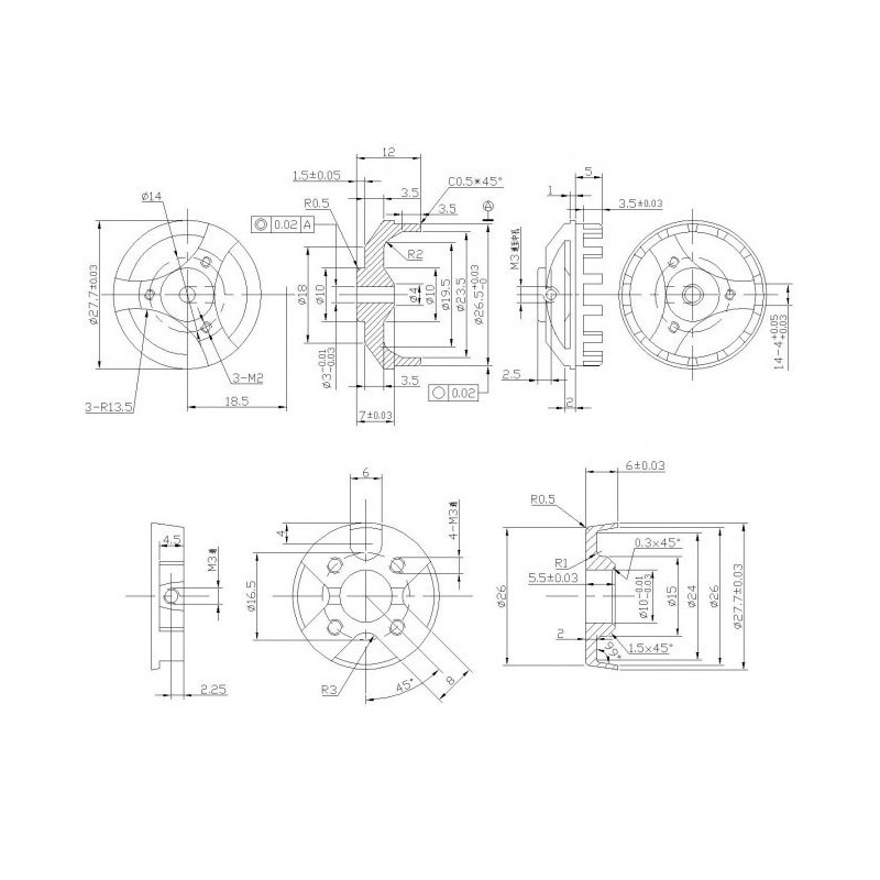 Moteur électrique radiocommandé Moteur DM2210 Kv1400