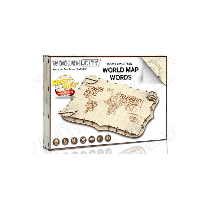 Puzzle 3D mécanique facile pour maquette Carte du monde Expédition série mots