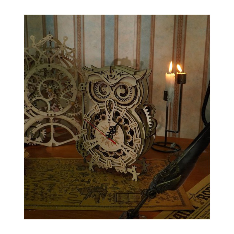 Puzzle 3D mécanique intermédiaire pour maquette Horloge Hibou