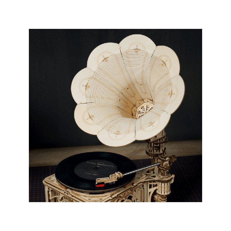 Puzzle 3D mécanique intermédiaire pour maquette Le Gramophone à manivelle