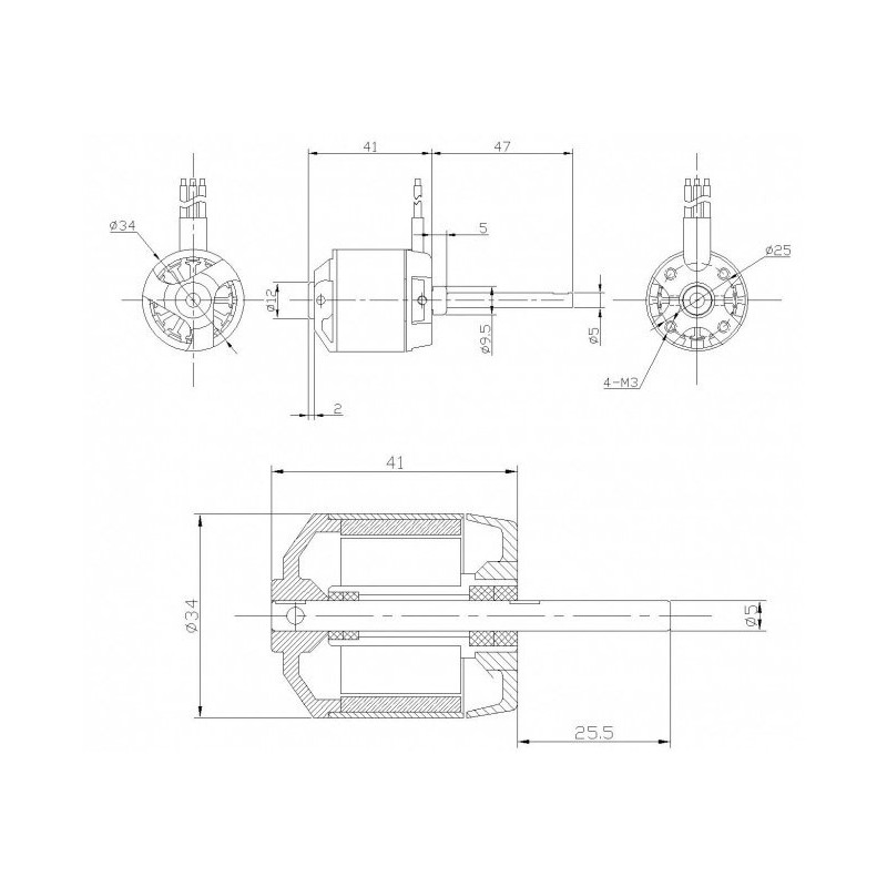 Moteur électrique radiocommandé Moteur DM2620 Kv1200