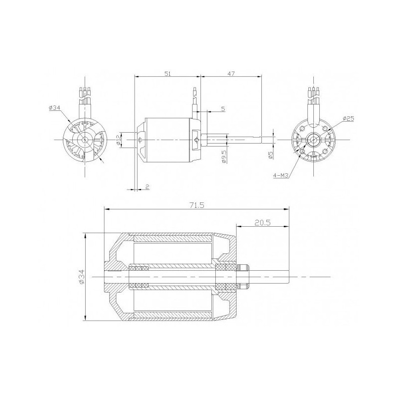 Moteur électrique radiocommandé Moteur DM2630 Kv750