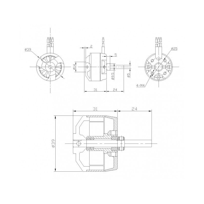 Moteur électrique radiocommandé Moteur DM2810 Kv1000