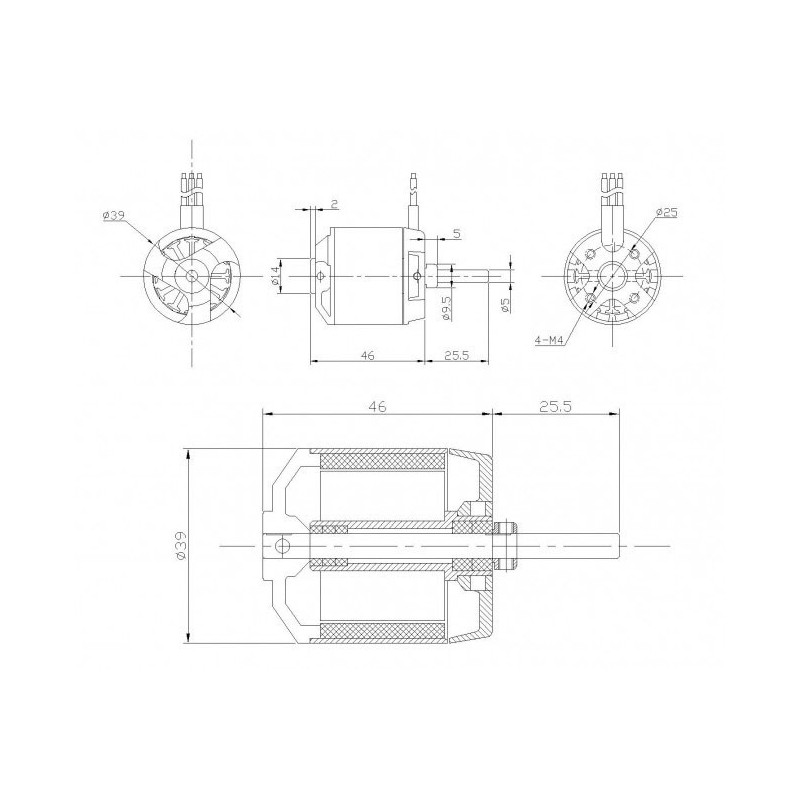 Moteur électrique radiocommandé Moteur DM2825 Kv950
