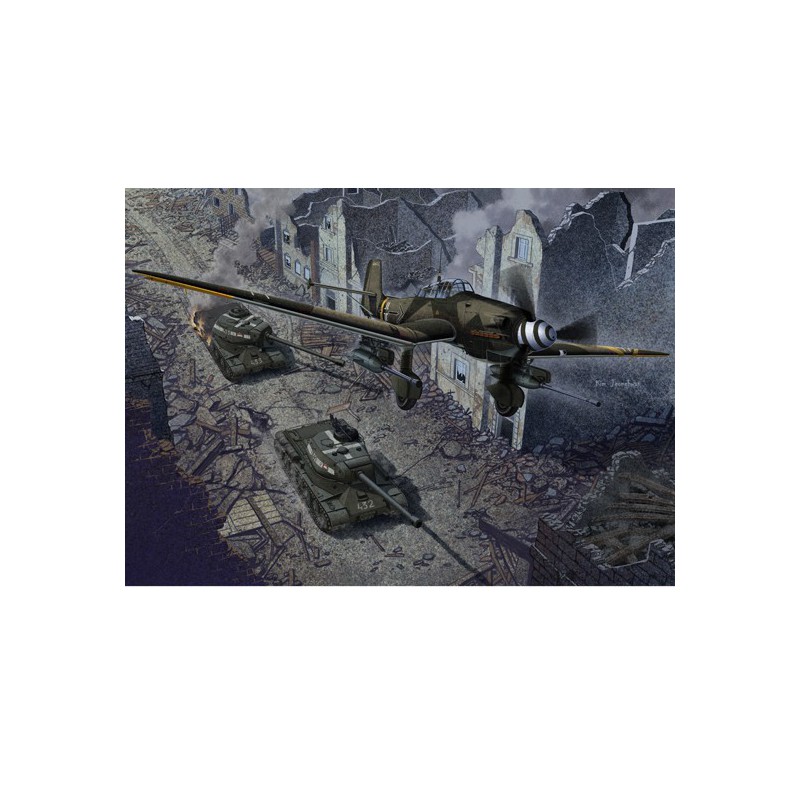 Maquette d'avion en plastique JU 87B-2 + JS-2 1/72