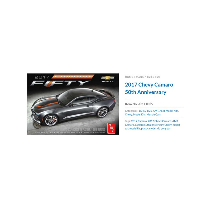 Maquette de voiture en plastique Chevy Camaro 50th 1/25